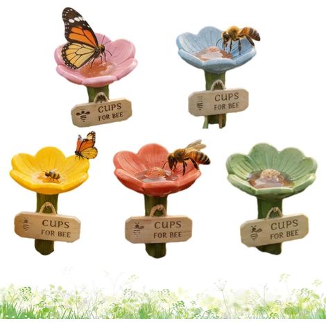 Set di 5 mangiatoie per api – ciotole per api da giardino – mangiatoie in ceramica a forma di fiore per api e farfalle con design floreale – mangiatoie per impollinatori da esterno – resina – mangiato (1/5)