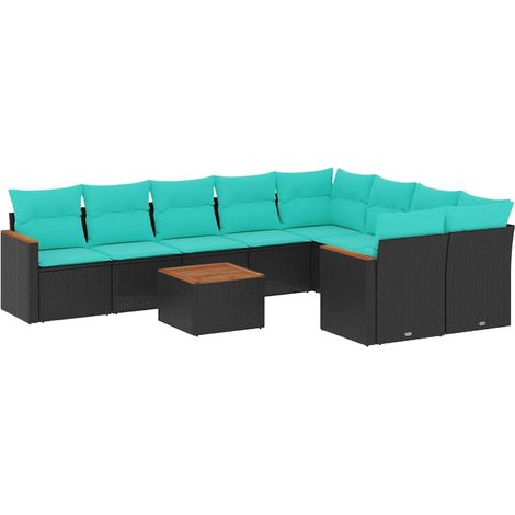 Maison Exclusive - 10-teiliges Gartensofa-Set mit Kissen, schwarz