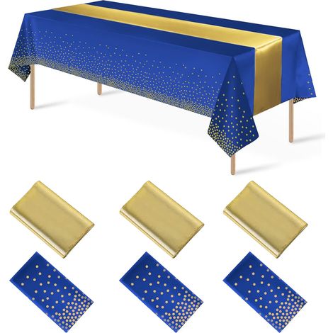 3 nappes jetables rectangulaires Divers accessoire de décoration de table, plastique blanc imprimé bleu ciel, 137 x 274 cm, pour anniversaire, mariage, baby shower (1/5)