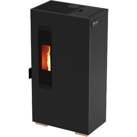 Stufa a Pellet FOCO Nero Con Telecomando - Mini 5.S - Vetro Frontale - Classe Energetica A+ - Stile Minimale - Dim. compatta (1/2)