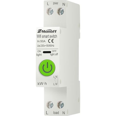 Disjoncteur intelligent WIFI – mesure puissance compteur énergie 1P 230V 50A – voltmètre ampèremètre rail DIN – blanc (1/5)