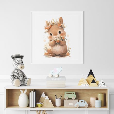 Poster / Affiche carrée Enfants - Lapin fleurs - 50x50 cm (1/3)