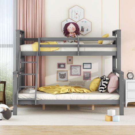 Lit superposé avec échelle et barrières de sécurité, convertible en 2 lits séparés – lit en bois 90(140)x200 cm, gris (1/5)