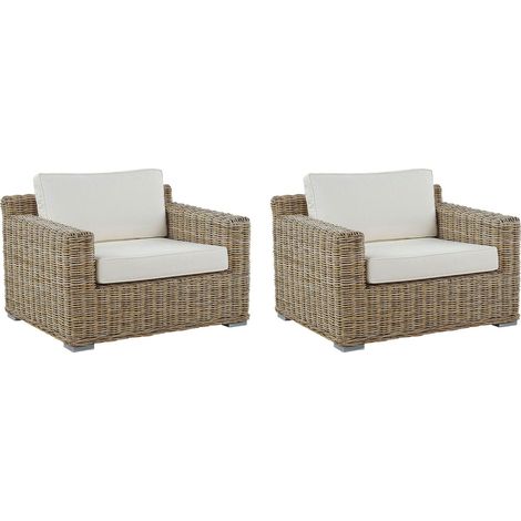 Gartensessel 2er Set ARDEA Rattan Hellbraun