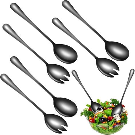 6 Pièces Couverts à Salade en Acier Inoxydable, Poli Miroir Couvert Noir, 20 cm Couvert Salade, Couverts De Table Noir pour La Famille, Les Hôtels, Les Restaurants (1/5)