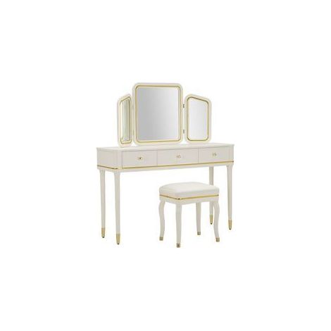 Coiffeuse Camille blanche avec miroir et tabouret design