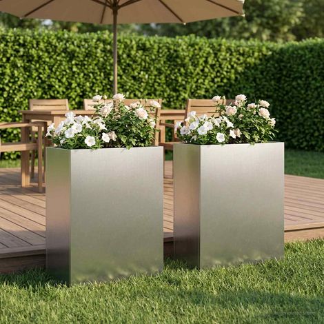 vidaXL Macetero de Jardín 2 uds. Plateado 40 x 20 x 50 cm (1/5)
