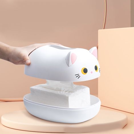 Boîte de Rangement pour Mouchoirs de Bureau - Distributeur de Serviettes en Plastique Multifonction pour Cuisine ou Salle de Bain - Blanc (1/5)