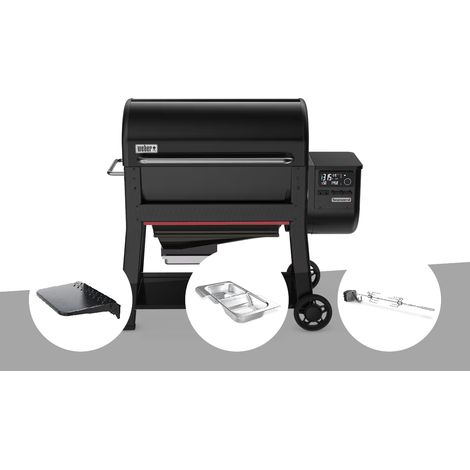 Barbecue à pellets Searwood XL 600 + Plan de travail + Kit de fumage + Rôtissoire - Weber