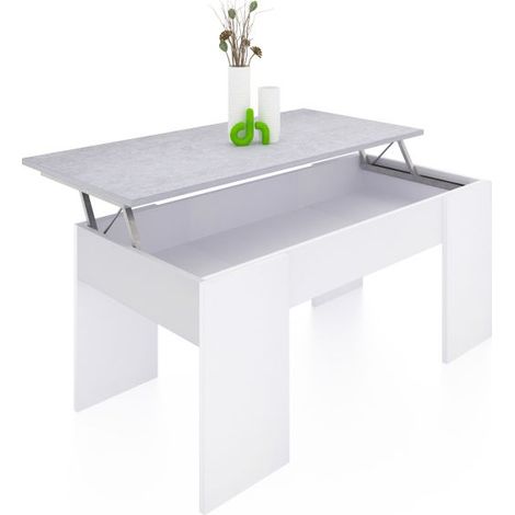 Mesa de centro elevable con almacenaje 100x42,5-53 cm Vita Blanco Artik (Blanco Mate) - Gris Cemento 50cm (ancho) x 45cm (alto) (1/5)
