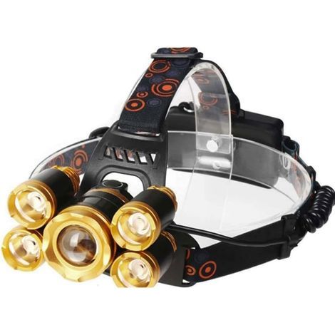 Lampe frontale rechargeable lampe frontale, lampe frontale LED super lumineuse 5 x T6 lampe LED perle phare LED étanche lampe de pêche zoomable lampe de camping utiliser la batterie 18650 (1/5)