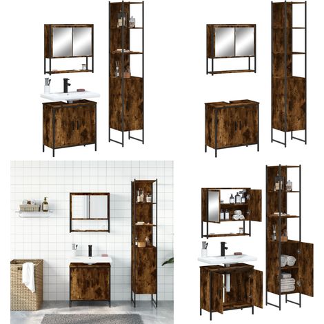 Ensemble de meubles de salle de bain 3 pcs Chêne fumé - Armoire miroir - Armoire lavabo (1/5)