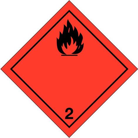 Etichette in PVC classe 2.1 Segnaletica per trasporto internazionale "Gas infiammabili" ADR - Misura: 100mm x 100mm - Numero Pezzi: 10 pezzi