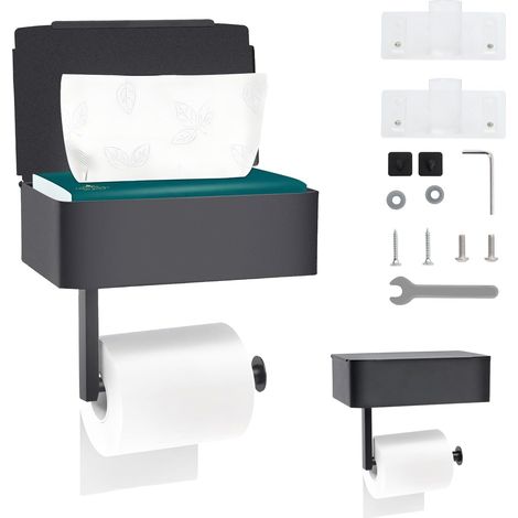 Porte Papier Toilette, Derouleur Mural Rouleau Porte-Papier Rangement Noir, Accroche Devidoir Support Murale Holders Toilettes, Dérouleur Rangement sans Percage WC Accessoire Adhesif (1/5)