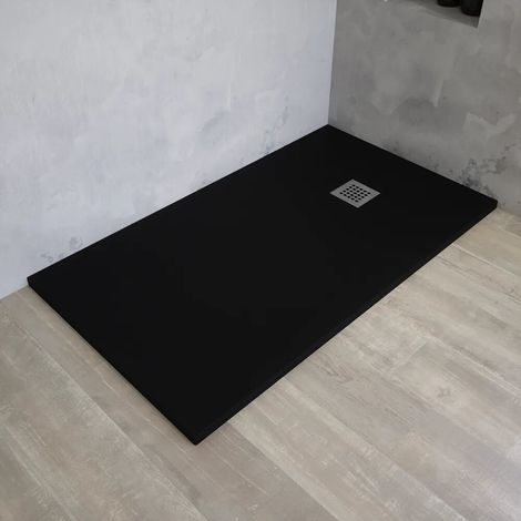 Receveur de douche rectangulaire 70 x 140 cm en marbre synthétique noir effet pierre h3 cm Milos (1/4)