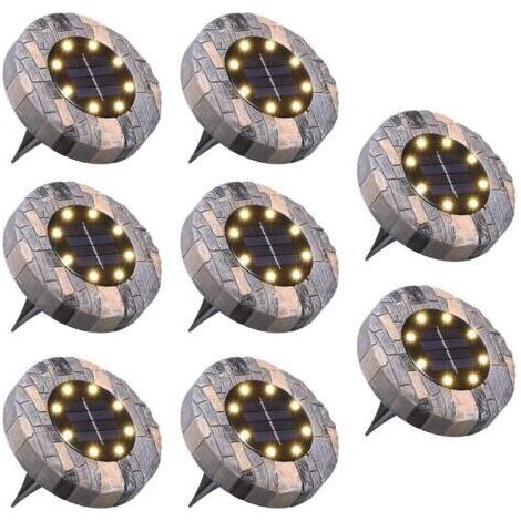 BARKBUSTERS Lot de 8 lampes solaires pour extérieur 8 LED 100 lm IP65 étanche Lampe solaire de jardin pour allée, allée, cour, etc. Blanc chaud (1/5)