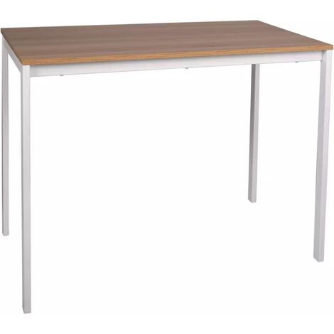 Table rectangulaire 100 cm avec plateau stratifié couleur chêne pieds blanc LANDRY