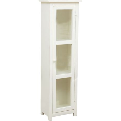 Vetrinetta Country in Legno massello di Tiglio Finitura Bianco Anticato L40xPR25xH130 cm. Made in Italy (1/5)