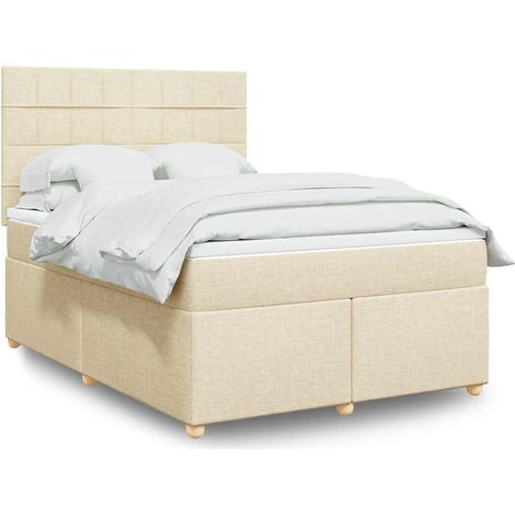 vidaXL Sommier à lattes de lit avec matelas Crème 140x190 cm Tissu (1/5)