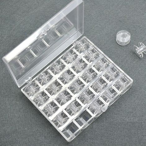 25 Pièces Bobines de Machine à Coudre, Canettes en Plastique Canette Machine à Coudre avec une Boîte de Rangement (Transparent)