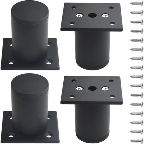 Lot de 4 Pieds d'armoire Pieds de Meuble en métal Cuisine Pieds réglables Rond Noir Canapé Table Table Support Pieds 60 mm (1/5)