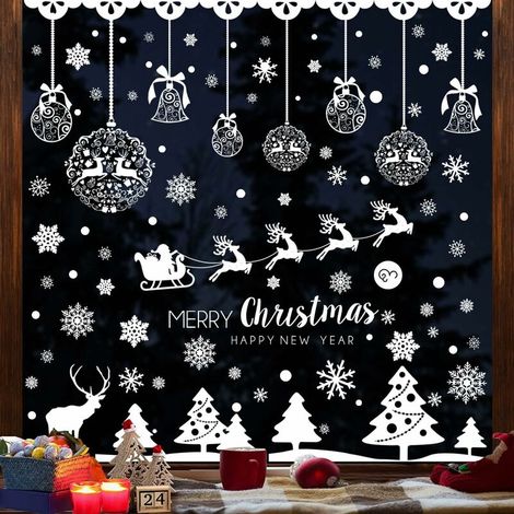 119 Stickers Noël Fenetre Blanc Réutilisable, Décoration Noël Fenetre Electrostatique PVC Flocon de Neige Sapin Père Autocollant Noel Fenetre Intérieur Deco Noel pour Porte Vitrine Verre,- Lefou (1/5)