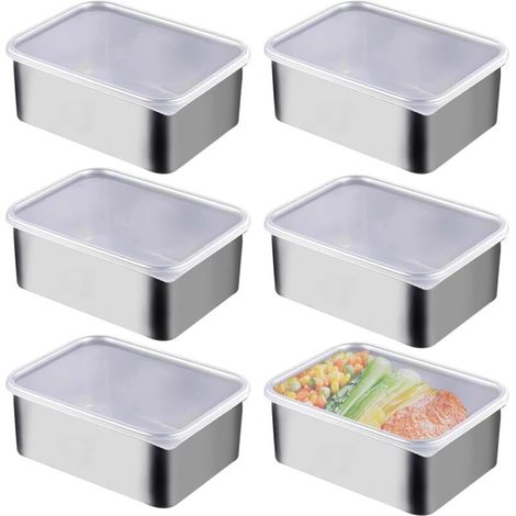 Boîtes de Conservation Boite Alimentaire Lot de 6 Boite de Conservation Boîte à Bento en Acier Inoxydable Bento en Acier Inoxydable de Qualité Supérieure Réutilisables avec Couvercle (1/5)