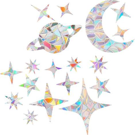 Autocollants de protection contre les oiseaux pour fenêtre Motif arc en ciel Étoiles et lune Avec effet prisme Pour vitres en verre Film anti collision transparent (1/5)