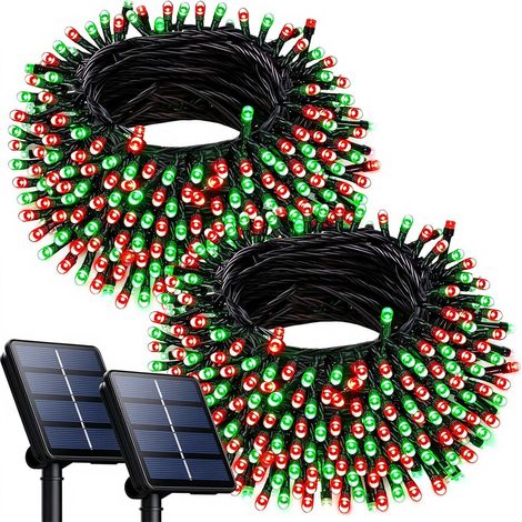 Halloween-Solar-Lichterkette für den Außenbereich (2er-Pack), 100 LEDs, 7 m, wasserdicht, 8 Leuchtmodi: Orange, Lila, Lichterkette, für Garten, Einfahrt, Zaun, Partydekoration, Rot und Grün (1/2)