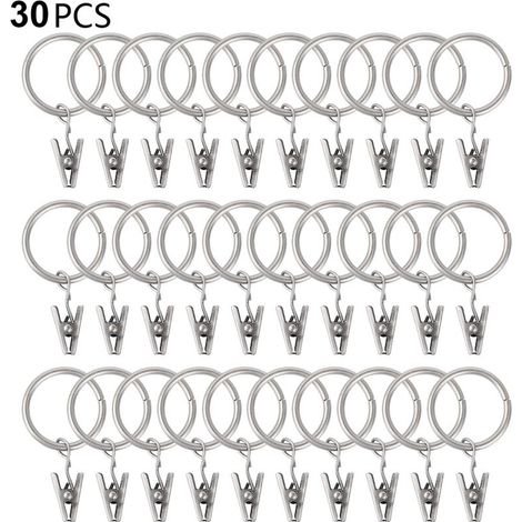 Silberne Metall-Gardinenringe – 30er-Pack – 3,5 mm Ösen – Abnehmbare Clips – Schnelle Montage – Korrosionsbeständig – Für Gardinenstangen