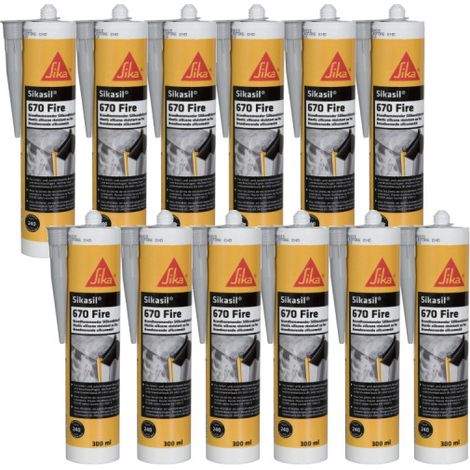 Lot de 12 mastics classés au feu pour joints SIKA - Sikasil 670 Fire - Gris - 300ml (1/3)