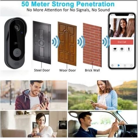 Sonnette sans Fil avec Caméra,1080P WiFi Sonnette Étanche, Batterie Visiophone sans Fil avec Carillon, Audio Bidirectionnel, Vision Nocturne Infrarouge, Détection Humaine PIR (1/5)