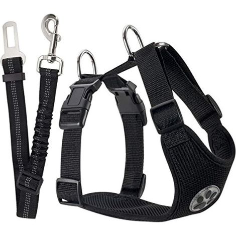 Set di imbracatura e guinzaglio di sicurezza per auto, gilet multifunzionale regolabile in tessuto traspirante con cintura di sicurezza per auto, ideale per viaggi e passeggiate -Crezuo
