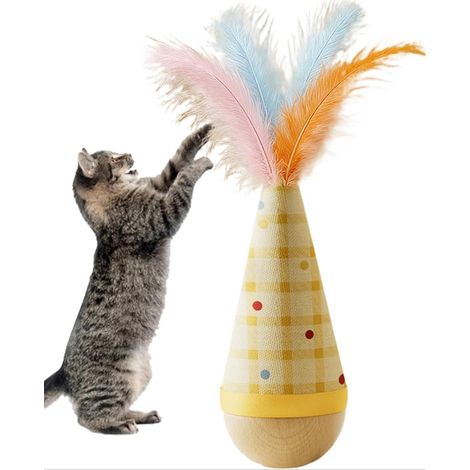 Jouet pour chat d'intérieur, jeu d'enrichissement en bois pour animaux de compagnie - Balle oscillante interactive, pour jouer et faire de l'exercice avec de petits animaux de compagnie. (1/5)