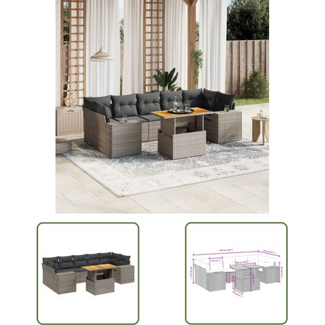 The Living Store 8-tlg. Garten-Sofagarnitur mit Kissen Grau Poly Rattan - Gartenmöbel Set - PE-Rattan Möbel - Outdoor Lounge - Garten Sofa - Balkon Möbel