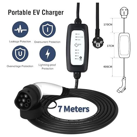 Chargeur Voiture électrique Portable Type 2, 3,6 KW, 6 à 16 A, 7 m (1/4)
