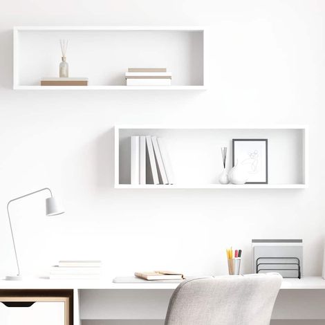 vidaXL Estantes cubo de pared 2 uds contrachapado blanco 80x15x26,5 cm (1/5)