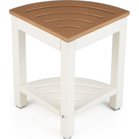 Tabouret de douche d'angle 32,5 x 32,5 x 43,5 cm avec étagère de rangement pratique design moderne en pehd café