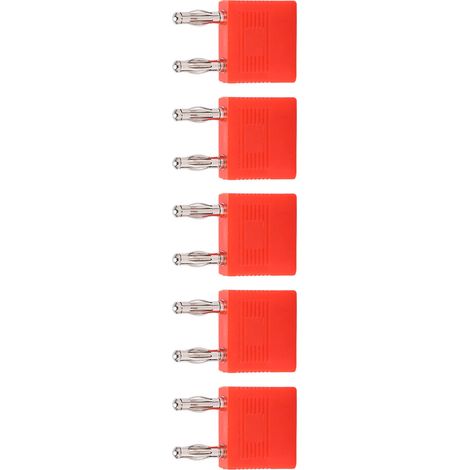 Lot de 5 fiches bananes doubles J.20005 (1 femelle vers 2 mâles, entraxe de 14 mm, connecteur banane court-circuit de 4 mm, rouge) (1/5)