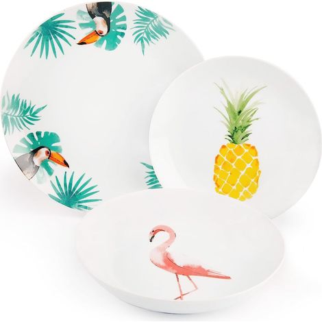 Excelsa Tropical Servizio Tavola 18 Pezzi, Porcellana, Bianco con Decorazioni (1/3)