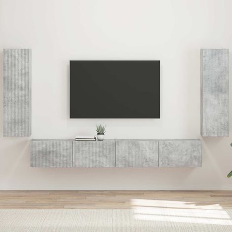 TV-Wandregal-Set Wandmontiert 4 pcs Beton Grau Holzwerkstoff