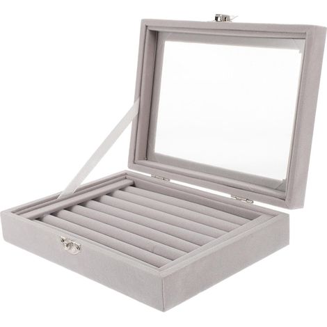 Boîte à Bijoux pour Organiser Multifonctionnelle Gris Velours avec Fenêtre Transparente, Grand Espace de Rangement Étui Portable pour Bagues, Bracelets et Boucles D’oreilles (1/5)