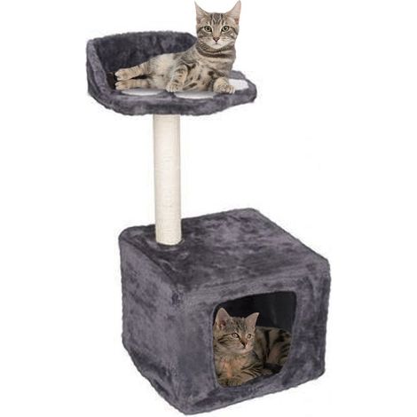 TrAdE Shop Traesio - Albero Palo Tiragraffi Gatti Con Cuccia E Piattaforma 68x30cm Peluche E Sisal - (1/2)