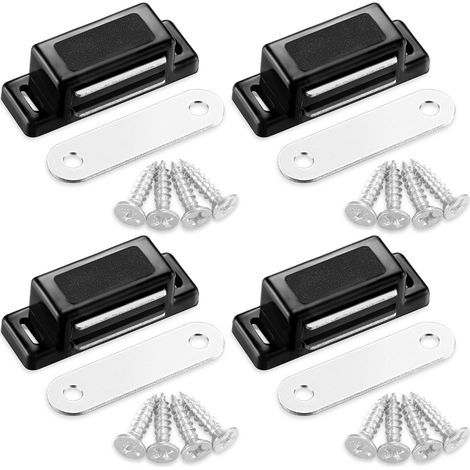Lot de 4 Loquets Magnetiques de Porte pour Meuble Portes Armoires,avec vis Fermeture Magnétique avec Aimants pour armoires de cuisine tiroirs placards volets (noir) (1/5)