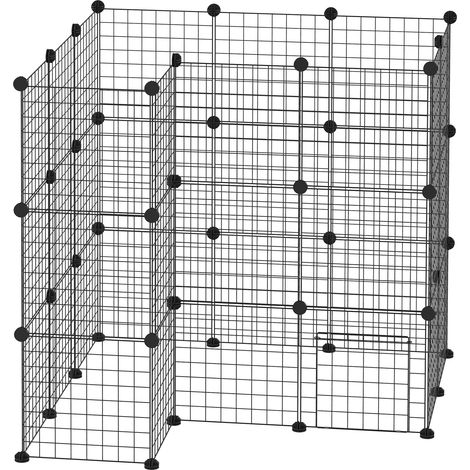 Haustierkäfig/Laufstall, modulares 2-stöckiges Gehege aus schwarzem Stahldraht, 146 x 73 x 73 cm, 36 Paneele mit abgerundeten Kanten