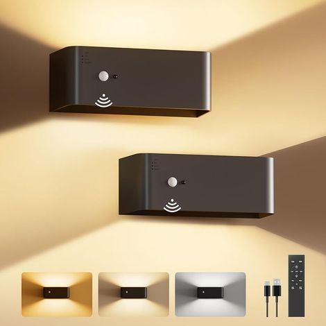 Applique murale sans fil avec détecteur de mouvement pour l'intérieur avec télécommande, applique murale LED sans fil avec batterie rechargeable de 8000 mAh, luminosité réglable, pour chambre à (1/5)