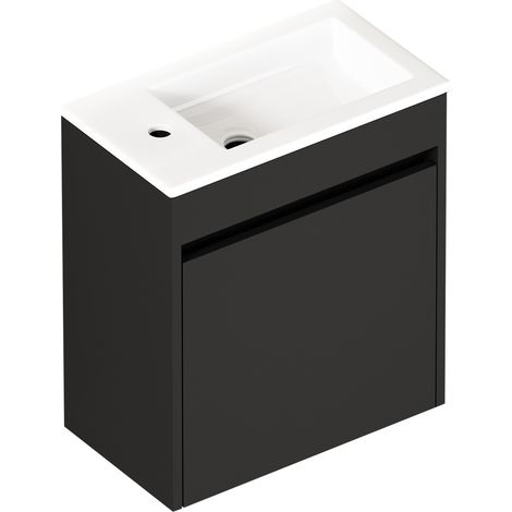 46 cm schwarzer Badunterschrank aus MDF mit Keramikwaschbecken und Soft-Close-Tür (1/5)