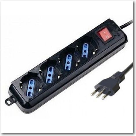 Multipresa 4 Posti Universali Con Interruttore Nera ( Ecova Cod. 30097N )