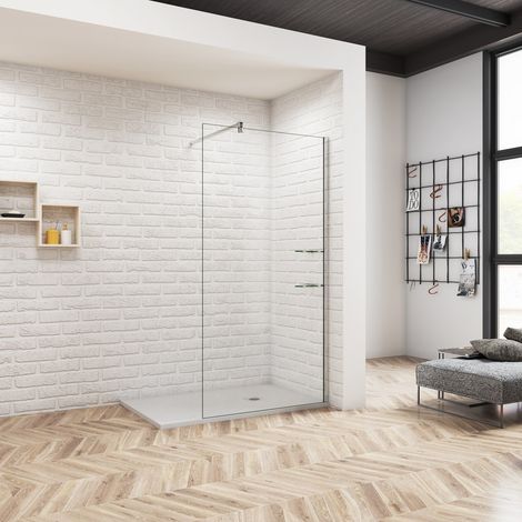 Océan Paroi de Douche Italienne 140x190cm - Barre de Stabilisation 90cm, Verre Trempé 8mm - 2 étagères en verre incluses (1/5)