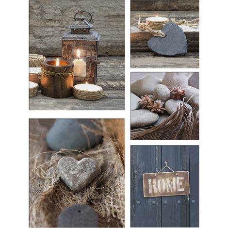 Art for the Home - Home - Leinwandbild Set - Blau/Braun - 5-er Set - 80x6cm